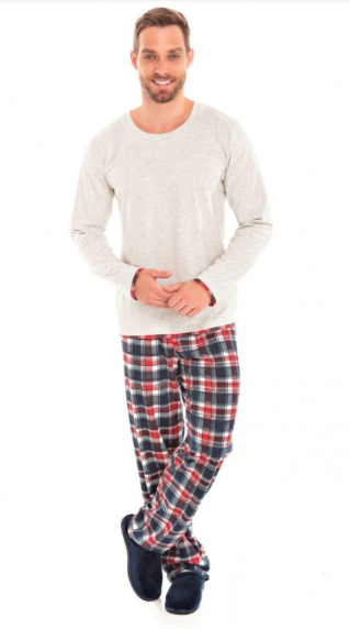 Pijama Masculino Xadrez - Mescla Pérola